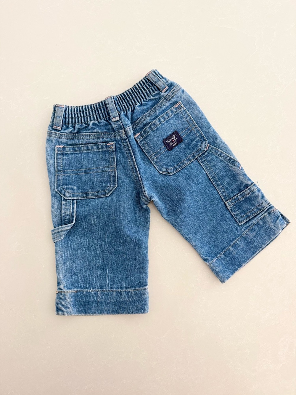 Vintage 90s Old Navy Blue Jeans Baby Carpenter Pants • Size 3-6M